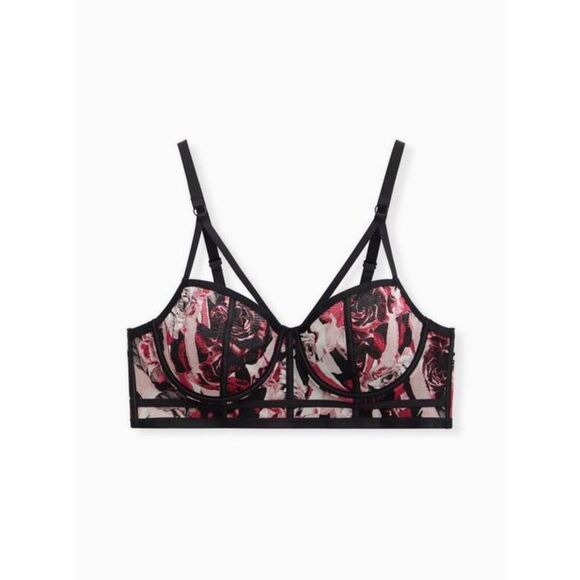 Torrid Simply Mesh Underwire Bra, Sz 3X Plus, Torn Rose Floral Black, $49.50 NEW - Picture 1 of 9